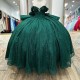 Off Shoulder Emerald Green Quinceanera Dresses Ball Gown Crystal Tulle Formal Princess Birthday Party Vestidos De 15 Anos