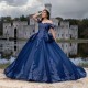 Off Shoulder Navy Blue Princess Quinceanera Dress Lace Applique Beading Tull Sweet 16 Birthday Party Gown Vestidos De 15 Anos