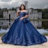 Off Shoulder Navy Blue Princess Quinceanera Dress Lace Applique Beading Tull Sweet 16 Birthday Party Gown Vestidos De 15 Anos