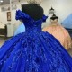 Off Shoulder Navy Blue Shiny Sweet 16 Quinceanera Dress Appliquéd Lace Beads Ball Gown Princess Party Birthday Dress Vestidos 15