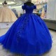 Off Shoulder Navy Blue Shiny Sweet 16 Quinceanera Dress Appliquéd Lace Beads Ball Gown Princess Party Birthday Dress Vestidos 15