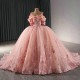 Off Shoulder Pink Gillter Princess Quinceanera Dresses Applique Lace Beads Tull Lace-up Corset Sweet 16 Ball Gown Vestidos De 15