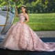 Off Shoulder Pink Quinceanera Dresses Ball Gown 3D Flower Beads Tull Corset Sweet 16 Dress Vestidos De 15 Anos