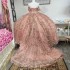 Off Shoulder Pink Quinceanera Dresses for Teens Vestidos De 15 Anos Quinceaneras Ball Gown Tulle 3D Appliques Beads Sweet