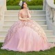 Off Shoulder Pink Shiny Ball Gown Quinceanera Dresses 3D Flowers Appliques Lace Beads Tull Corset Vestido De 15 Anos Sweet 16