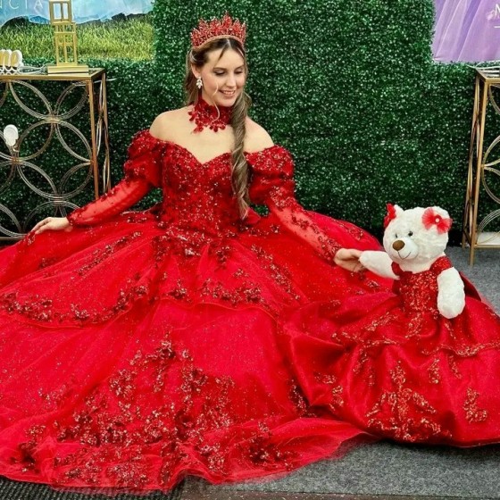 Off Shoulder Red Quinceanera Dress Ruffles Appliques Lace Beads Sweep Train Ball Gown Sweet 16 Vestidos De Fiesta