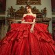 Off Shoulder Red Sequined Lace Quinceanera Dresses Appliques Puffy Ruffles Cathedral Train Beads Prom vestido 15