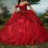 Off Shoulder Red Shiny Princess Ball Gown Quinceanera Dresses Beaded Appliques Crystals Sweet 16 Prom Party Gown Vestido De 15