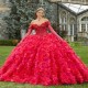 Off Shoulder Red Shiny Quinceanera Dress Princess Applique Beads Tiered Prom Ball Gown Sweet 16 XV Years Old Miss Birthday