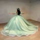 Off Shoulder Sage Green Quinceanera Dresses Ball Gown Applique Lace Beads Puffy Sweet 16 Dress Celebrity Party Gowns