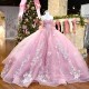 Off Shoulder Short Sleeves Floral Applique Lace Beads Pink Quinceanera Dress Puffy Skirt Quinceanera Vestidos De 15 anos