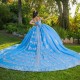 Off Shoulder Sky Blue Princess Quinceanera Dresses Ball Gown Lace Appliques Crystal Tull Birthday Party Sweet 16 Dress Vestidos