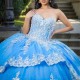 Off Shoulder Sky Blue Princess Quinceanera Dresses Ball Gown Lace Appliques Crystal Tull Birthday Party Sweet 16 Dress Vestidos