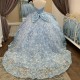 Off Shoulder Sky Blue Quinceanera Dress Prom Dress Floral Applique Princess Dress Lace Bow Beads Sweet 15 Year Old Party Dress