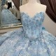 Off Shoulder Sky Blue Quinceanera Dress Prom Dress Floral Applique Princess Dress Lace Bow Beads Sweet 15 Year Old Party Dress