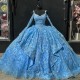 Off Shoulder Sky Blue Shiny Quinceanera Dress Beads Princess Prom Ball Gown Sweet 16 XV Years Old Miss Birthday Vestidos De 15