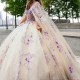 Off The Shooulder Ivory Quinceanera Dresses Beading Sparkly Party Dresses Formal Applique Lace With Cape Gown