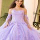 Off The Shoulder 3D Flowers Floral Appliques Lace Lavender Quinceanera Dresses Ball Gown With Cape Corset Vestidos De XV Anos