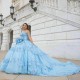 Off The Shoulder Applique 3DFlowers Beads 15 Dress Sky Blue Quinceanera Ball Gown Quince Dresses Princess Formal Occasion Gown