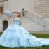 Off The Shoulder Applique 3DFlowers Beads 15 Dress Sky Blue Quinceanera Ball Gown Quince Dresses Princess Formal Occasion Gown