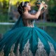 Off The Shoulder Ball Gown Emerald Green Quinceanera Dresses 2024 Beaded Appliques Sweet 16 Birthday Party Gowns Robe De Ball