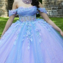 Off The Shoulder Ball Gown Lavender Quinceanera Dresses Sweet 16 Princess Applique Lace Beads Prom Gowns Vestido De 15