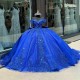 Off The Shoulder Ball Gown Royal Blue Quinceanera Dresses 2024 Beaded Appliques Lace Tull Sweet 16 Birthday Party Gowns Robe 15