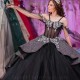 Off The Shoulder Black Shiny Quinceanera Dress Ball Gown Corset Pageant Flowers Lace Sweet 15 Party Vestidos De XV Anos