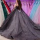 Off The Shoulder Black Shiny Quinceanera Dress Ball Gown Corset Pageant Flowers Lace Sweet 15 Party Vestidos De XV Anos