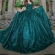 Off The Shoulder Blackish Green Quinceanera Dress Sweet 16 Dress Flower Beaded Crystal Tull Birthday Party Dress vestidos de 15