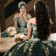 Off The Shoulder Blackish Green Quinceanera Dresses Appliques Lace Beads Ball Gown Birthday Gown Lace-Up Sparkly Sweet 16 Dresse