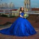 Off The Shoulder Blue Applique Lace 3DFlower Beading Ball Gown Quinceanera Dresses Ruffles Corset Vestidos De 15 Anos