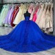 Off The Shoulder Blue Shiny Princess Ball Gown Quinceanera Dresses Appliques Beads 3D Flower Tull Meninas De 15 Anos Sweet 16