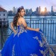 Off The Shoulder Blue Shiny Quinceanera Dress Ball Gown Applique Lace Beading Crystal Tull Sweet 16 Vestidos De 15 Anos