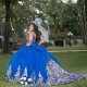 Off The Shoulder Blue Shiny Quinceanera Dresses Ball Gown Corset Crystal Beading Sequined Appliques Lace Vestidos De 15 Anos