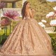 Off The Shoulder Champagne Quinceanera Dress Ball Gown Lace Applique Beaded Tull Mexican Sweet 16 Vestidos De 15 Anos