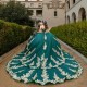 Off The Shoulder Emerald Green Quinceanera Dress Ball Gown Gold Lace Applique Beads Tull Corset Sweet 16 Vestidos De 15 Anos