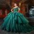 Off The Shoulder Emerald Green Shiny Quinceanera Dresses Sweetheart Ball Gown Applique Lace Crystals Tull Sweet 16 Dress Vestido