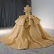 Off The Shoulder Gold Shiny Quinceanera Dress Ball Gown Beads Tulle Princess Sweet 16 Vestido De XV Anos Brithday Party Gown