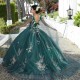 Off The Shoulder Green Ball Gown Quinceanera Dresses Appliques Lace Flowers With Cape Vestido De 15 Anos Sweet 16