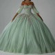 Off The Shoulder Green Quinceanera Dress Party Prom Dress Ball Gown Flower Lace Beads Girl Sweet 16 Party Gown Vestidos