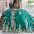 Off The Shoulder Green Shiny Quinceanera Dress Ball Gown Gold Lace Applique Beading Tull Birthday Party Sweet 16 Vestidos De 15