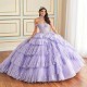 Off The Shoulder Lavender Princess Quinceanera Dress Ball Gown Classic Applique Lace Beads Tull Tiered Sweet 16 Dress Vestido 15