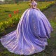 Off The Shoulder Lavender Shiny Princess Quinceanera Dresses Ball Gown Applique Bow Beads Tull Corset Sweet 16 Vestidos De XV