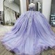 Off The Shoulder Lavender Shiny Quinceanera Dress Ball Gown Lace Applique Beading Tull Mexico Corset Sweet 16 Vestidos De 15 Anos