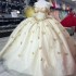 Off The Shoulder Light Champagne Cape 15 Quinceanera Dresses Beaded Bow Princess Sweet 16 Dresses Ball Gown Birthday Gowns