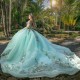 Off The Shoulder Light Green Sparkly Quinceanera Dresses Applique Lace Bow Beads Tull Princess Sweet 16 Dress