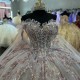 Off The Shoulder Light Pink Quinceanera Dresses Ball Gown Glitter Sequins Lace Crystal Tull Birthday Party Sweet 16 Dress Vestid