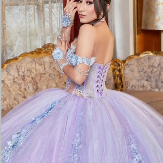 Off The Shoulder Lilac Quinceanera Dresses Sweetheart Applique Bow Beads Tull Puffy Party Ball Gown Vestidos De XV 15 Anos