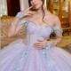 Off The Shoulder Lilac Quinceanera Dresses Sweetheart Applique Bow Beads Tull Puffy Party Ball Gown Vestidos De XV 15 Anos